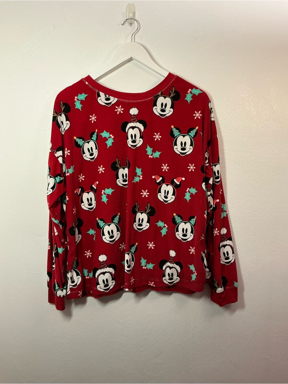 Disney Red Mickey Mouse Christmas Holiday Long Sleeve Pajama Top Size XL
